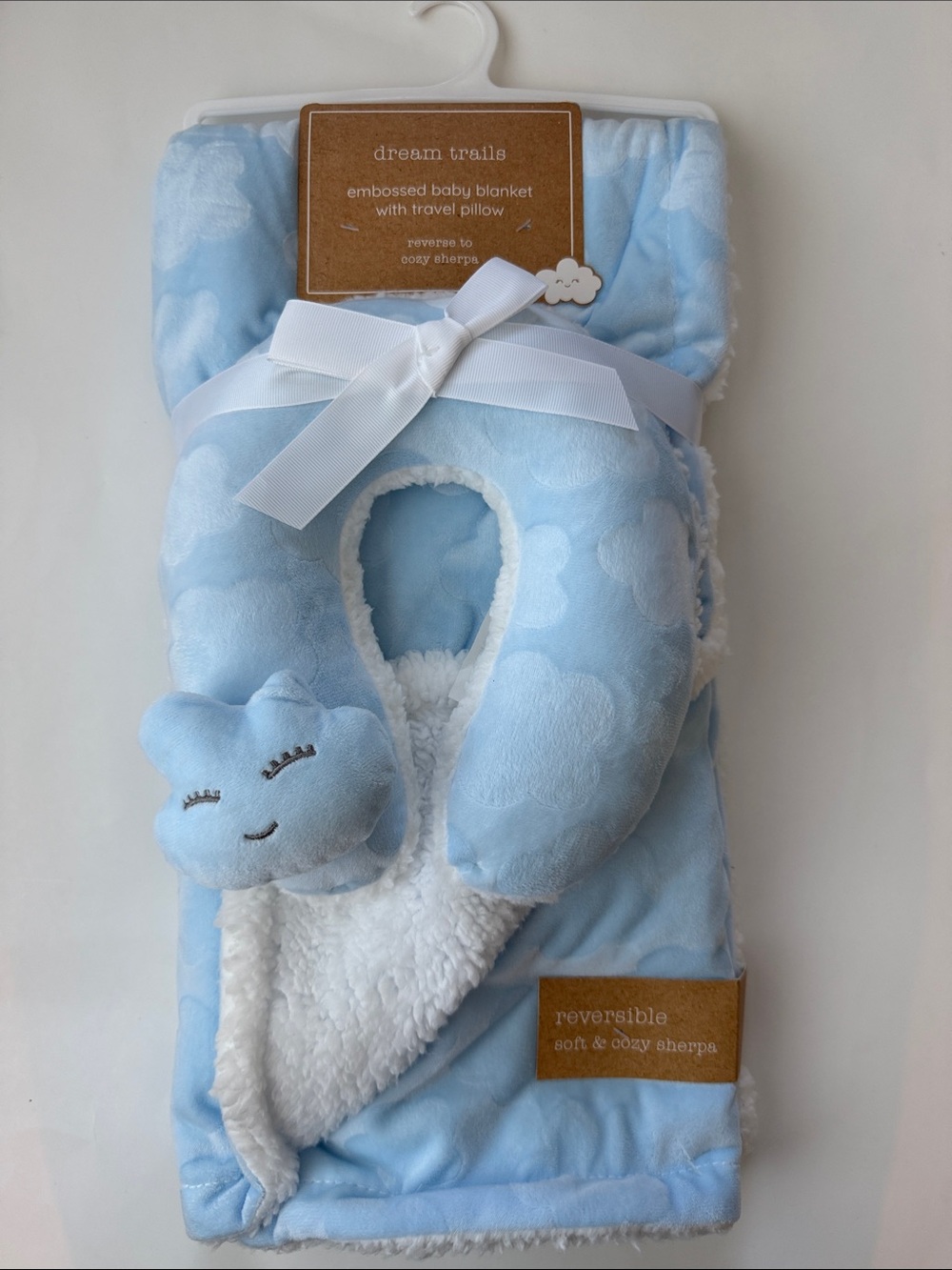 Dream trails Reversible Baby Blanket & Travel Pillow Set - Light Blue